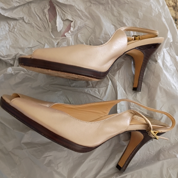 Cole Haan Soft Metallic Slingback Peep-Toe Heels Nike Air 10 - Picture 1 of 8